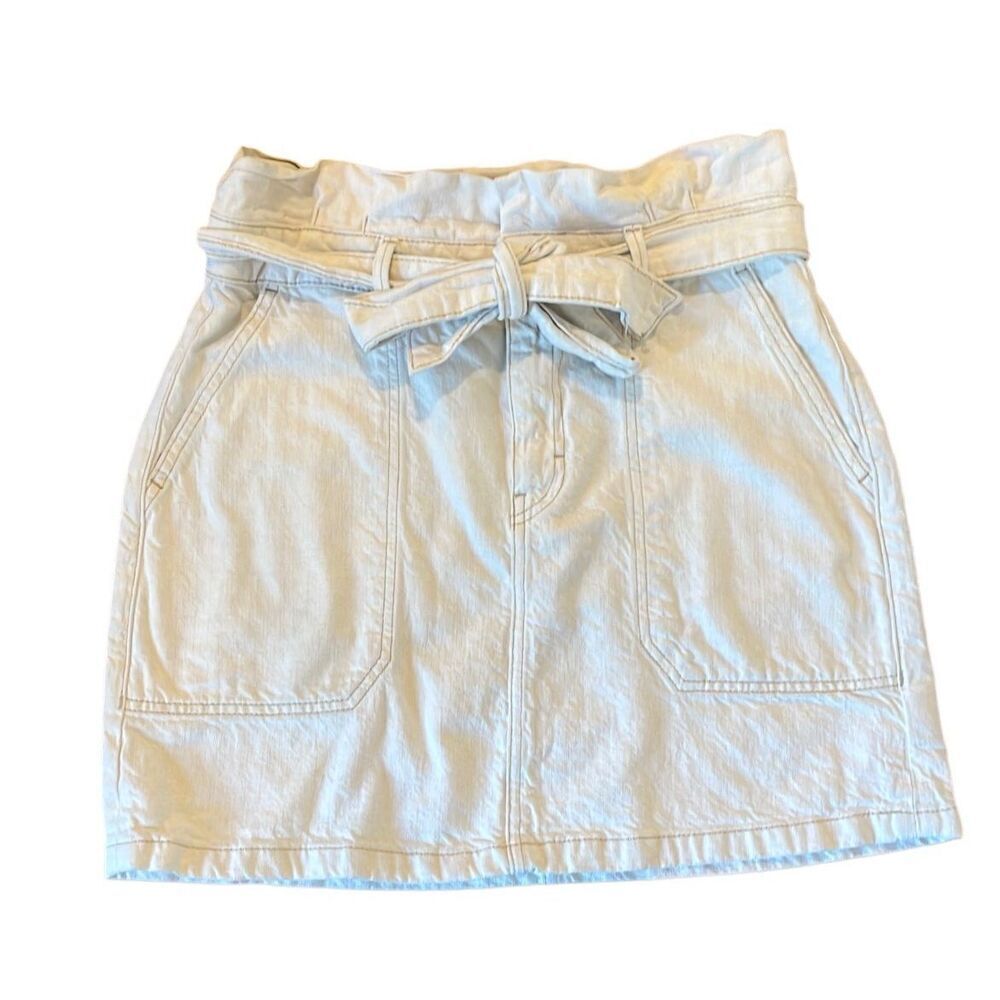Free People ecru paperbag denim waist skirt size 10 - Picture 2 of 10